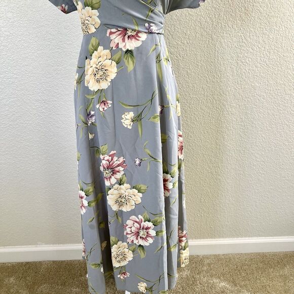Vtg 80s 90s Dawn Joy Blue Floral Midi Dress Tie Waist Cottagecore Size 11/12 - Picture 3 of 14